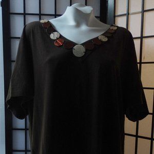 JM COLLECTION WOMAN 3X brown 100 percent cotton with decorative circles